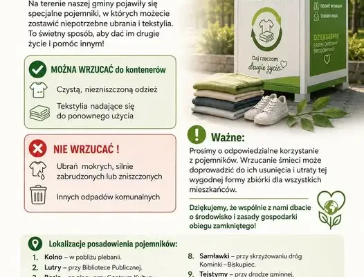 Gmina Kolno stawia na recykling: nowe kontenery na odzież i tekstylia w 14 lokalizacjach