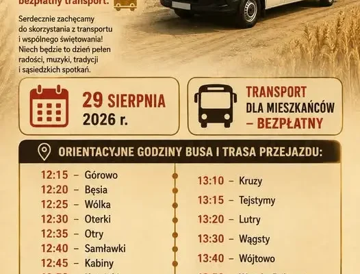 Bezpłatny transport na Dożynki Gminne w Kolnie – sprawdź rozkład jazdy