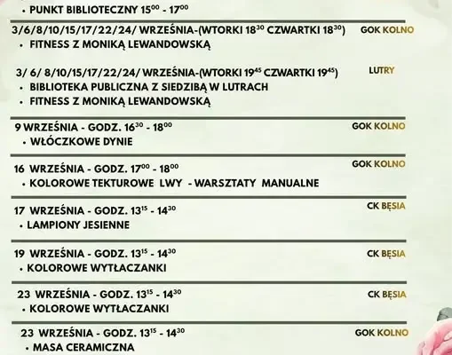 Rusza wrześniowy program zajęć w GOK Kolno i CK Bęsia