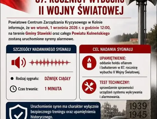 Trening syren alarmowych w Stawiskach i powiecie kolneńskim – upamiętnienie 87. rocznicy wybuchu II wojny światowej
