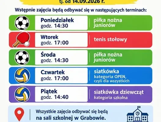 Nowy sezon zajęć sportowych w Grabowie – harmonogram od 14 września