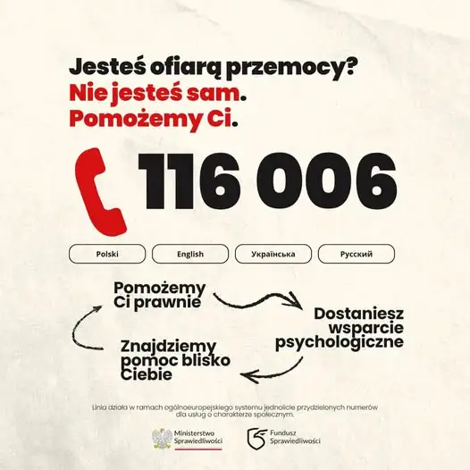 Ogólnopolska linia pomocy dla ofiar przemocy – 116 006