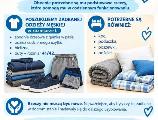 Apel o pomoc: zbiórka odzieży i pościeli dla podopiecznego z gminy Grabowo