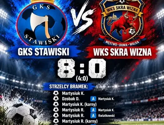GKS Stawiski rozgromił Skrę Wizna 8:0 w meczu ligowym