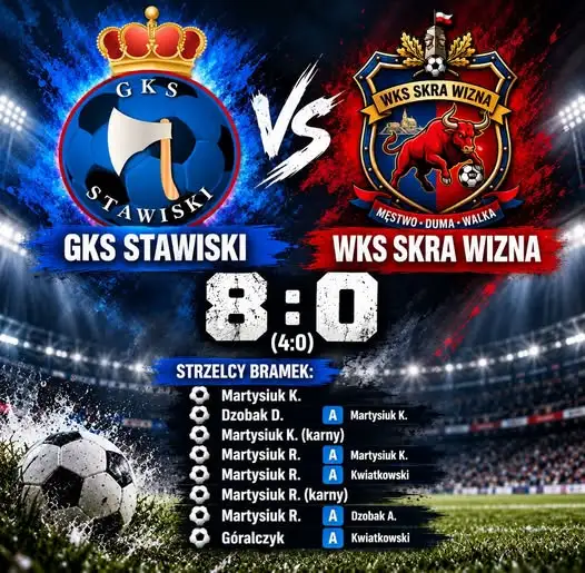 GKS Stawiski rozgromił Skrę Wizna 8:0 w meczu ligowym