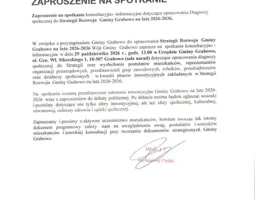 Grabowo zaprasza mieszkańców na konsultacje w sprawie strategii rozwoju gminy na lata 2026-2036