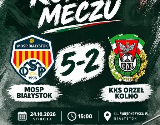 Orzeł Kolno przegrywa w Białymstoku 2:5. Czerwona kartka i dwa gole nie wystarczyły