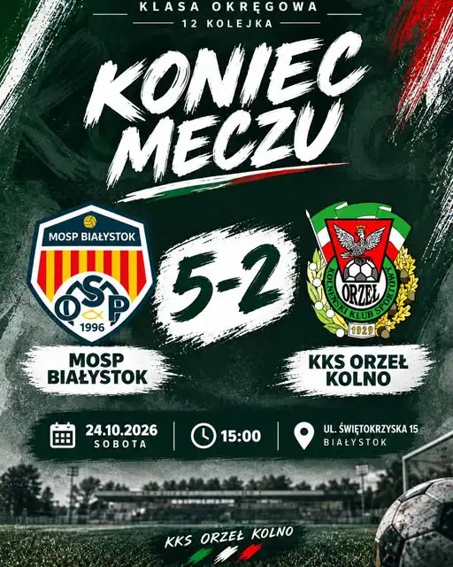 Orzeł Kolno przegrywa w Białymstoku 2:5. Czerwona kartka i dwa gole nie wystarczyły
